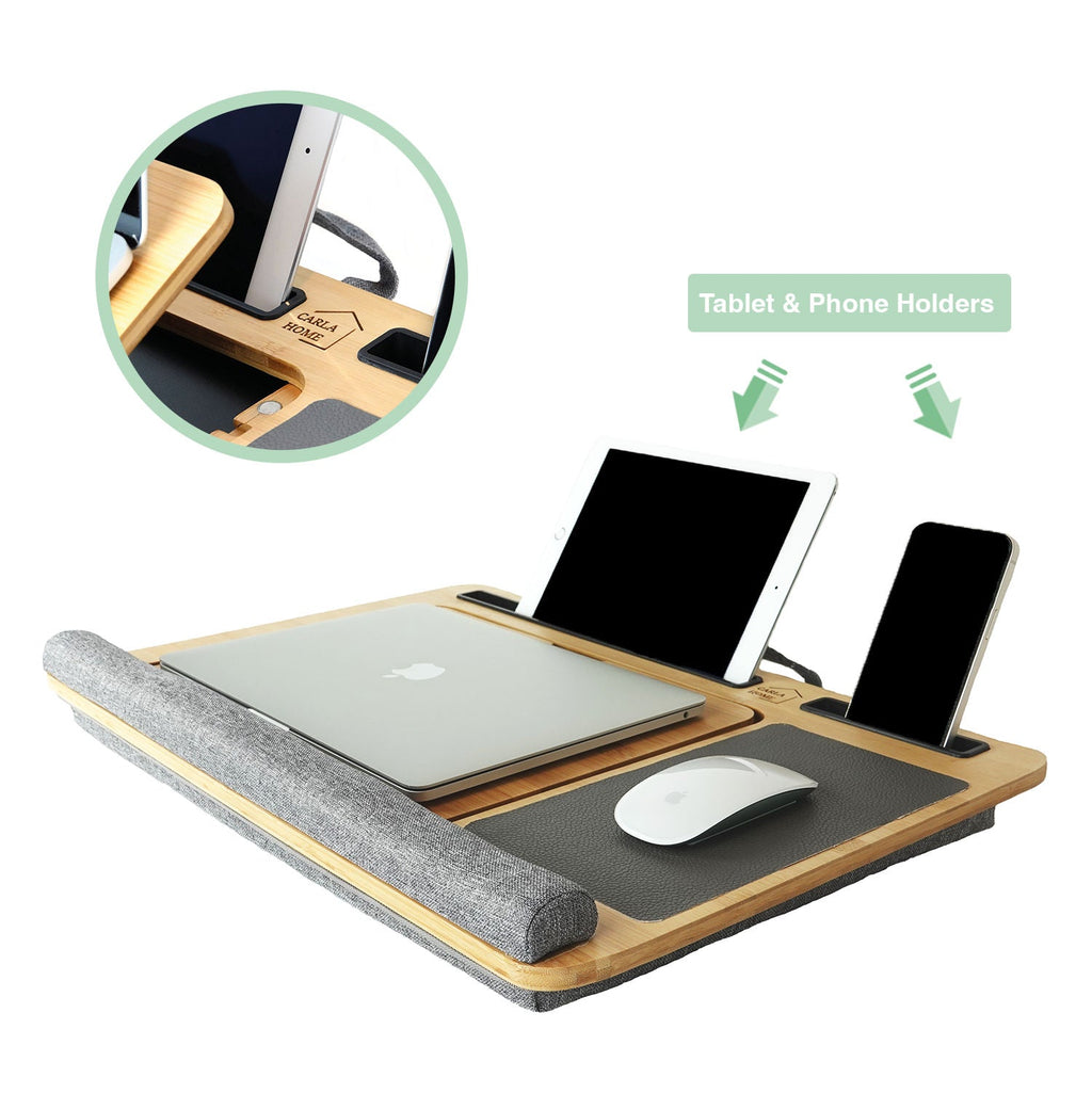 CARLA HOME Bamboo Laptop Lap Desk with Cushion and Angle Adjustable for Office and Home-4