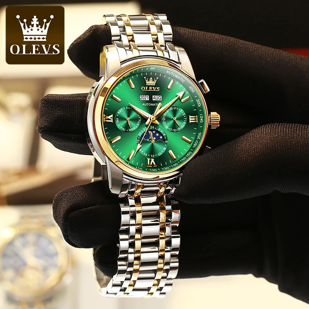Men Watch Olevs 6633 Automatic Mechanical Oem Watch Top Brand Stainless Steel Luxury Reloj Hombres Calendar Men Wrist Watch
