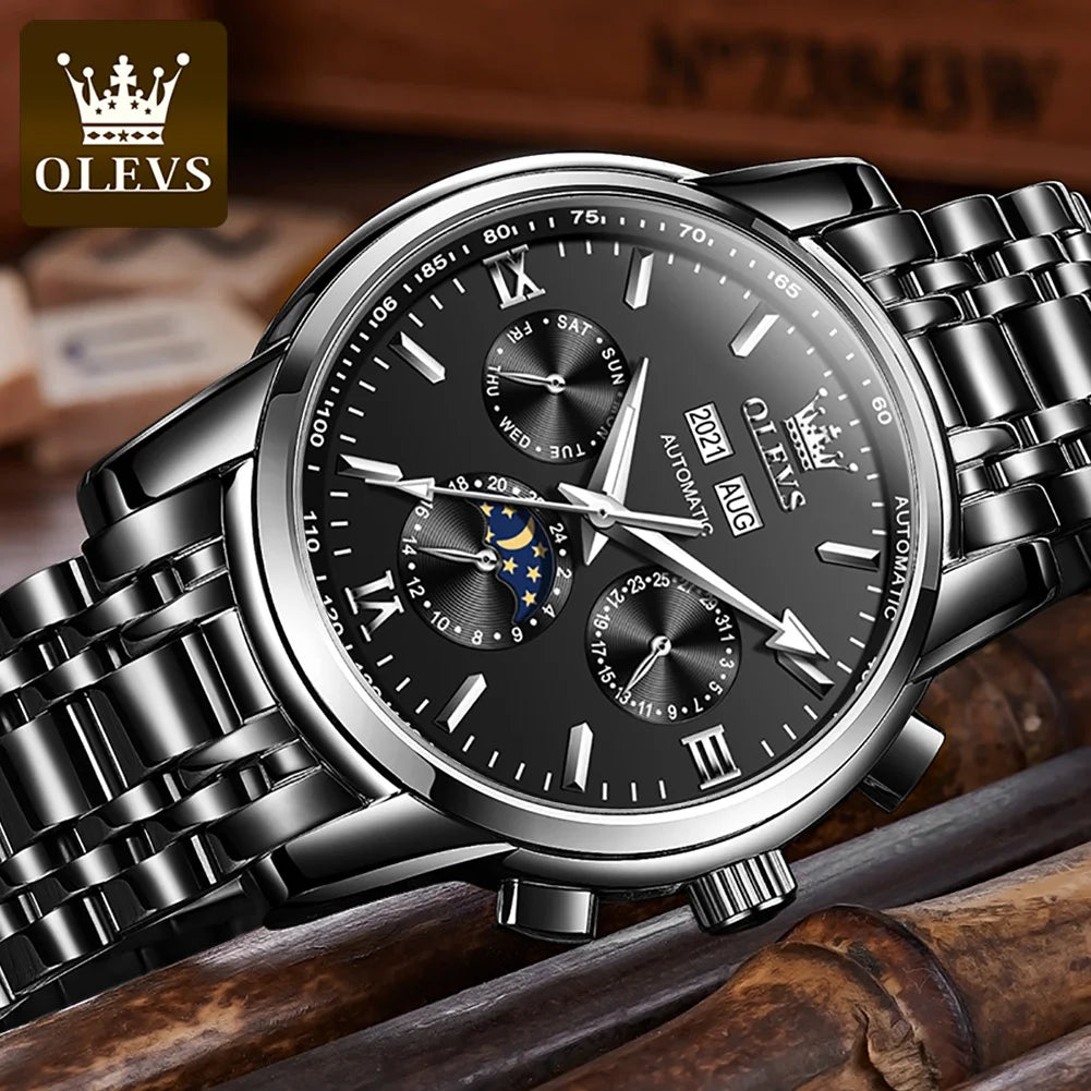 Men Watch Olevs 6633 Automatic Mechanical Oem Watch Top Brand Stainless Steel Luxury Reloj Hombres Calendar Men Wrist Watch