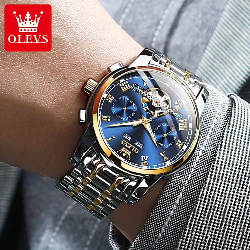 OLEVS Men’s Automatic Watch – Skeleton Design with Date Calendar