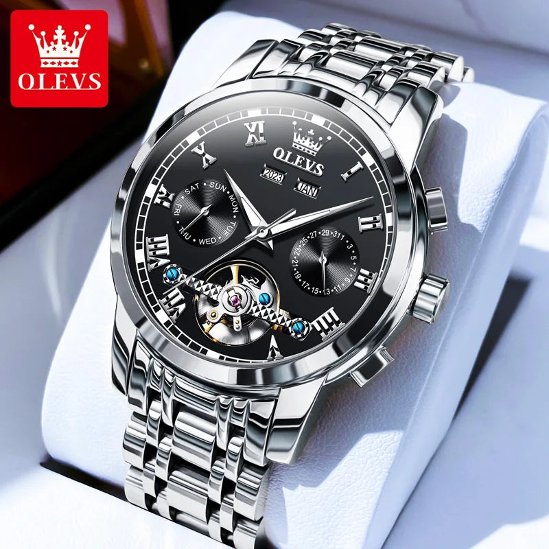 OLEVS Men’s Automatic Watch – Skeleton Design with Date Calendar