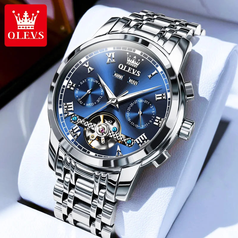 OLEVS Men’s Automatic Watch – Skeleton Design with Date Calendar