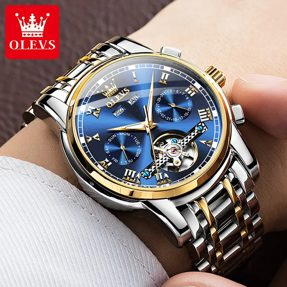 OLEVS Men’s Automatic Watch – Skeleton Design with Date Calendar
