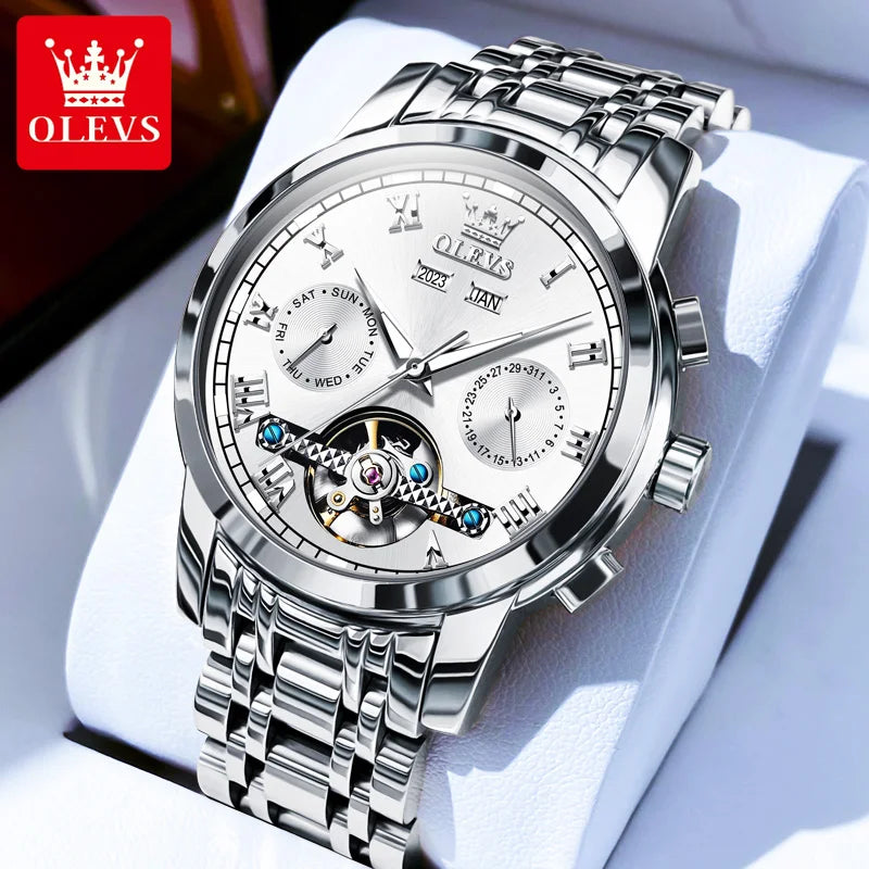 OLEVS Men’s Automatic Watch – Skeleton Design with Date Calendar