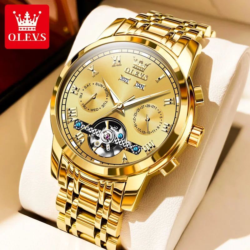 OLEVS Men’s Automatic Watch – Skeleton Design with Date Calendar